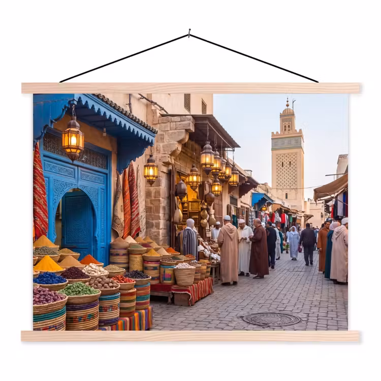 Hanging Poster - Market - Oriental - Colorful - Markt - Oosters - Kleurrijk textielposter latten blank klein