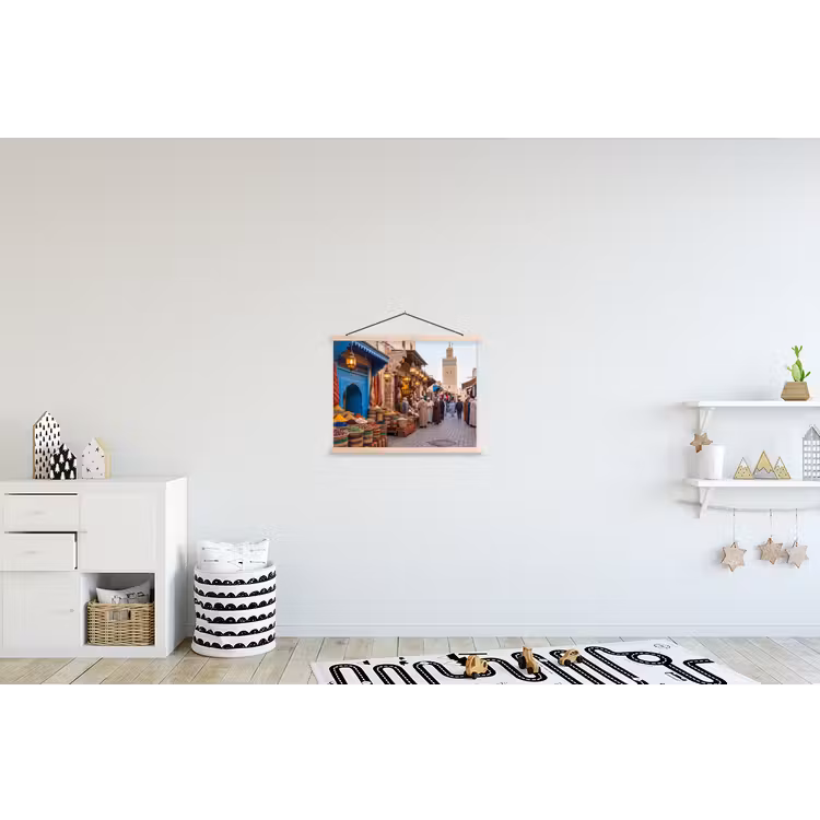 Hanging Poster - Market - Oriental - Colorful - Markt - Oosters - Kleurrijk textielposter latten blank klein