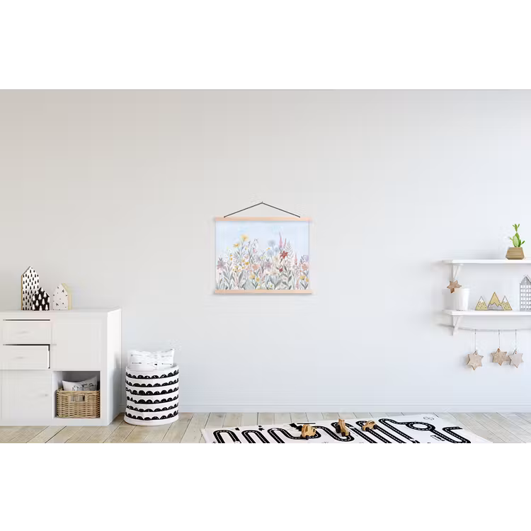 Weidebloemen - Illustratie - Kleurrijk textielposter latten blank klein -kinderkamer