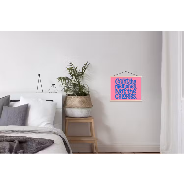 Memories - Roze - Blauw - Quote textielposter latten blank klein -woonkamer