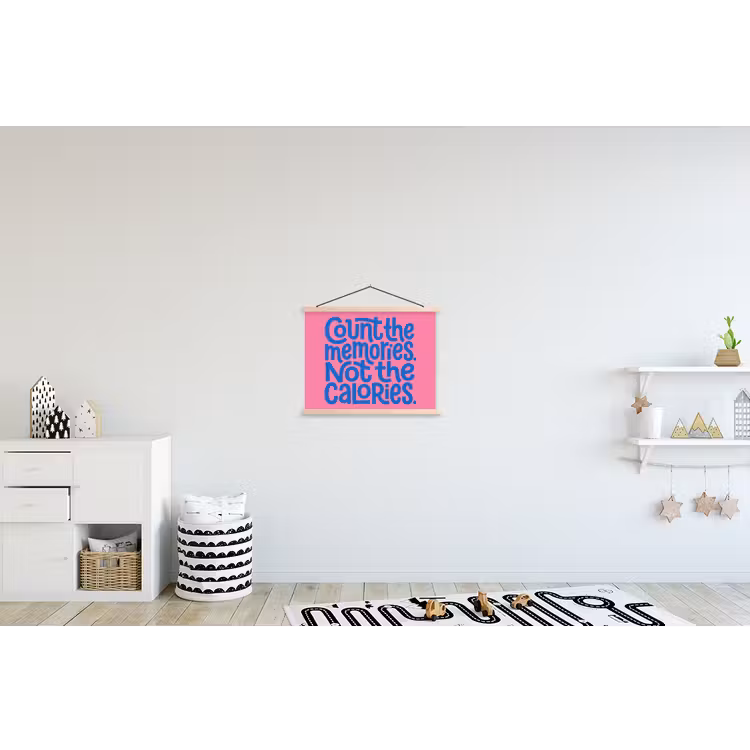 Memories - Roze - Blauw - Quote textielposter latten blank klein -kinderkamer