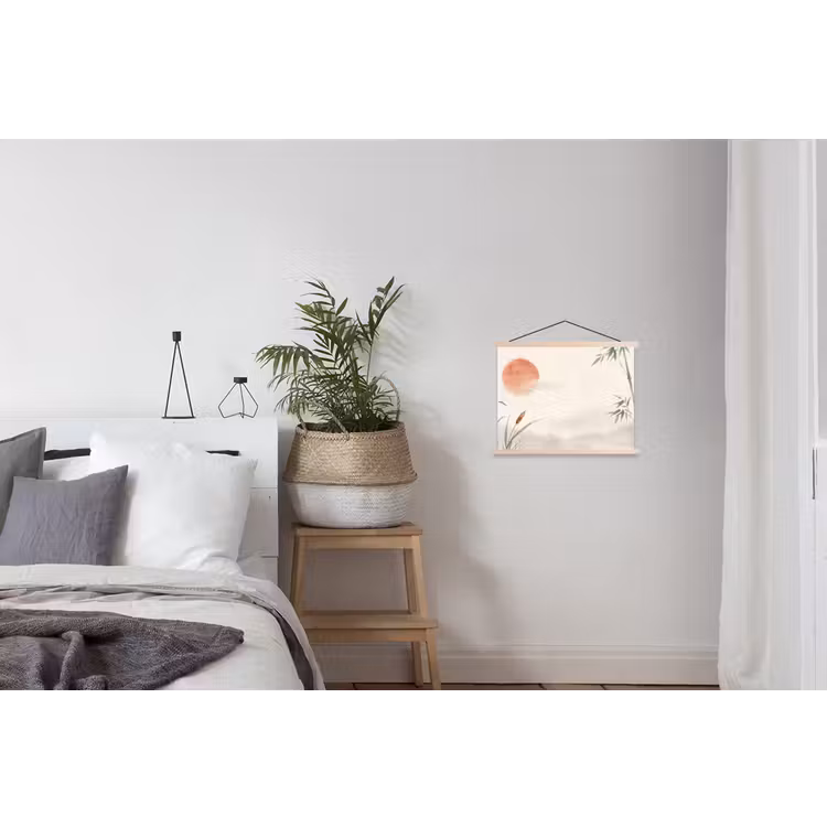 Minimalistisch - Bamboe - Groen textielposter latten blank klein -woonkamer