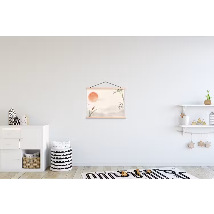 Minimalistisch - Bamboe - Groen textielposter latten blank klein -kinderkamer