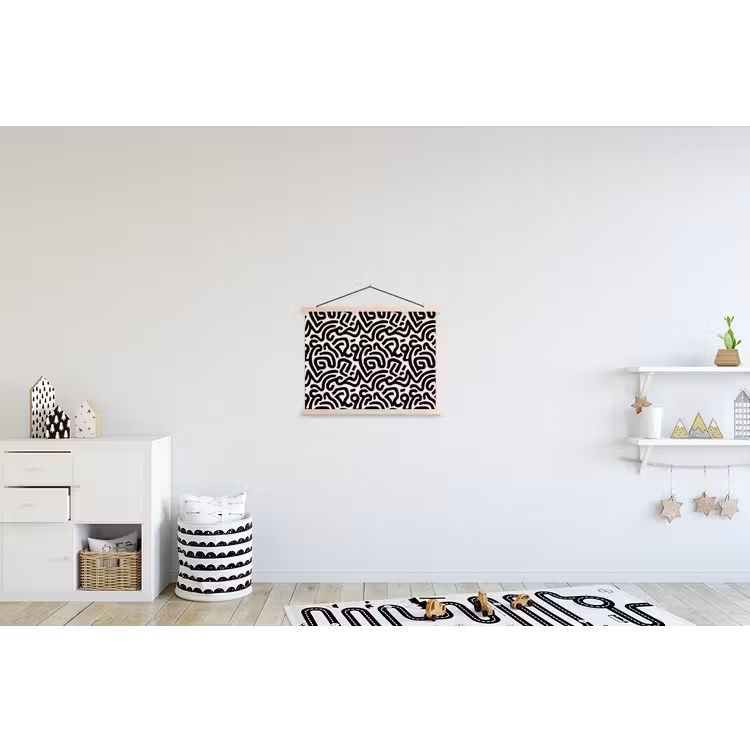 Modern - Abstract - Zwart textielposter latten blank klein 122 -kinderkamer