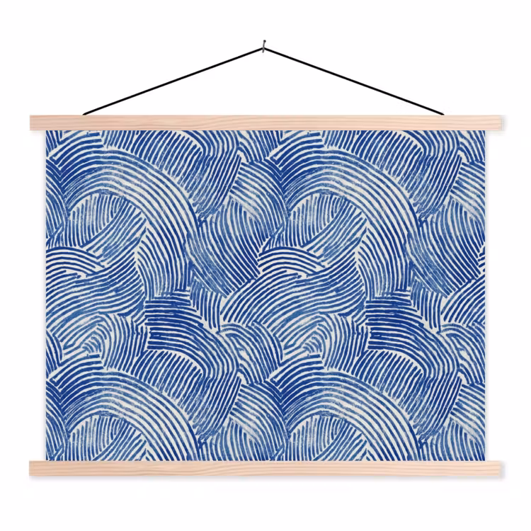 Modern - Abstract - Blauw textielposter latten blank klein 122 -3d