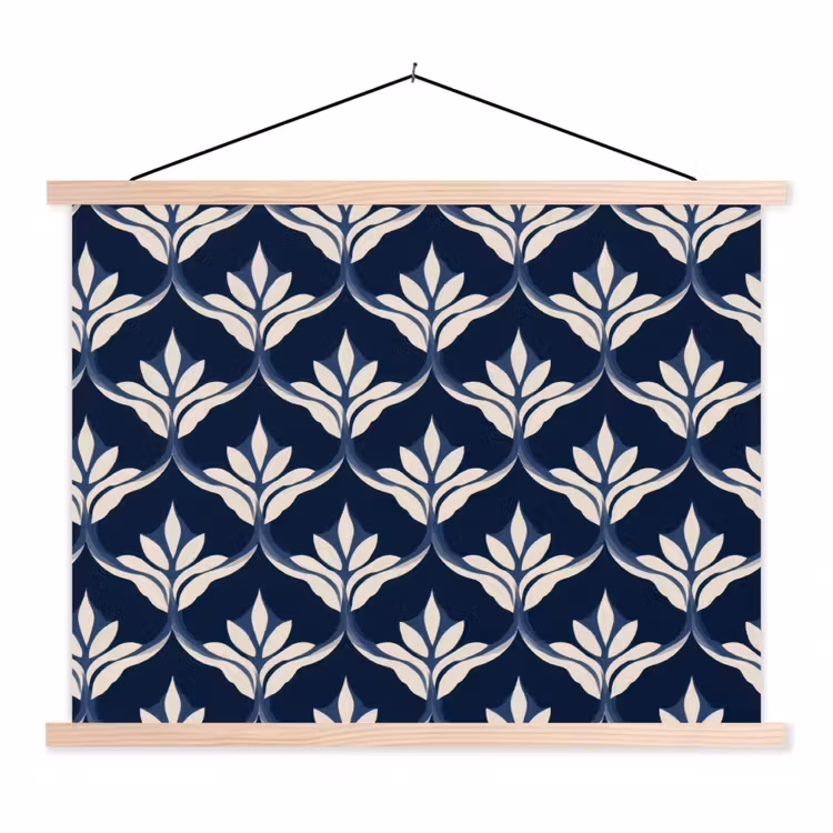 Modern - Ontwerp - Blauw textielposter latten blank klein 122 -3d