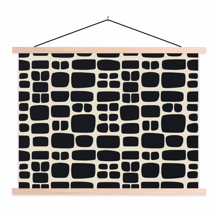 Modern - Organisch - Zwart textielposter latten blank klein 122 -3d