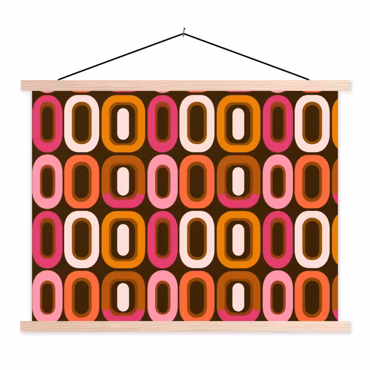 Modern - Retro - Kleurrijk textielposter latten blank klein 122 -3d