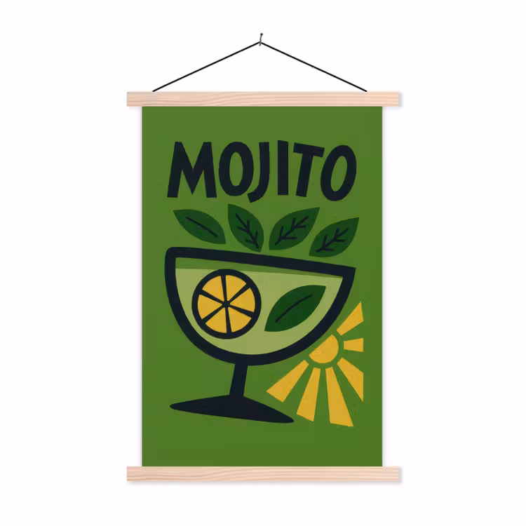 Mojito - Cocktail - Citroen - Groen textielposter latten blank klein -3d