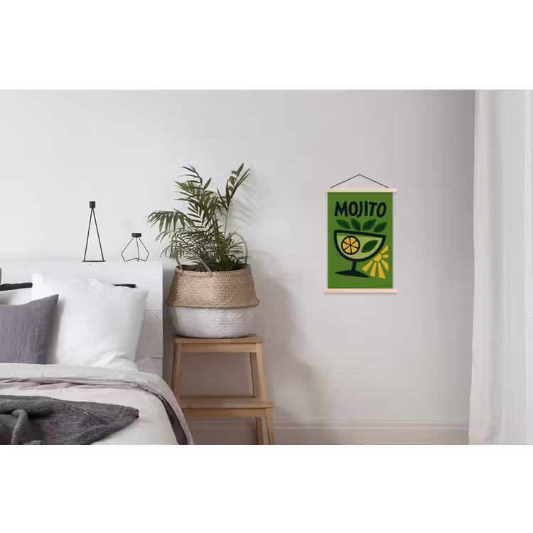 Mojito - Cocktail - Citroen - Groen textielposter latten blank klein -woonkamer