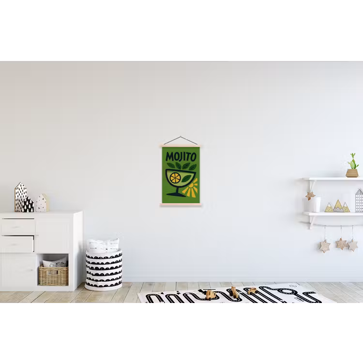 Mojito - Cocktail - Citroen - Groen textielposter latten blank klein -kinderkamer