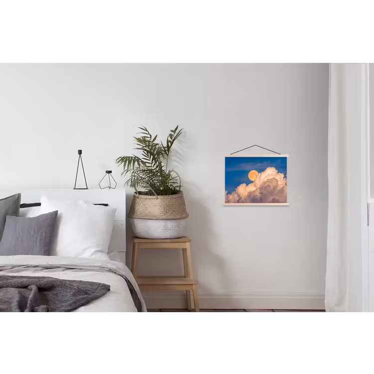 Maan - Wolken - Natuur - Oranje textielposter latten blank klein -woonkamer