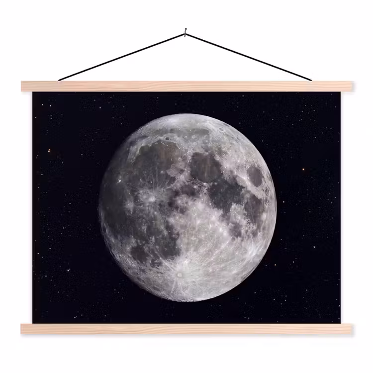 Hanging Poster - Moon - Stars - Space - Maan - Sterren - Ruimte textielposter latten blank klein