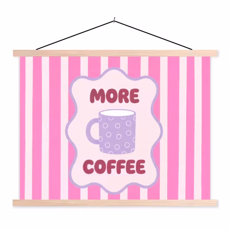 More coffee - Roze - Paars - Strepen - Mok textielposter latten blank klein -3d