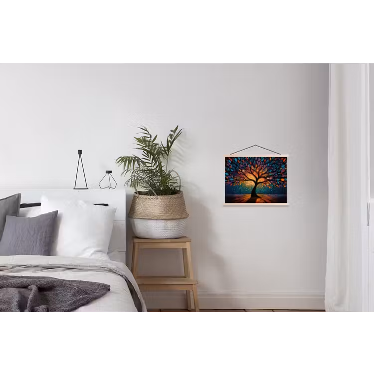 Mozaïek - Kleurrijk - Boom - Takken textielposter latten blank klein -woonkamer