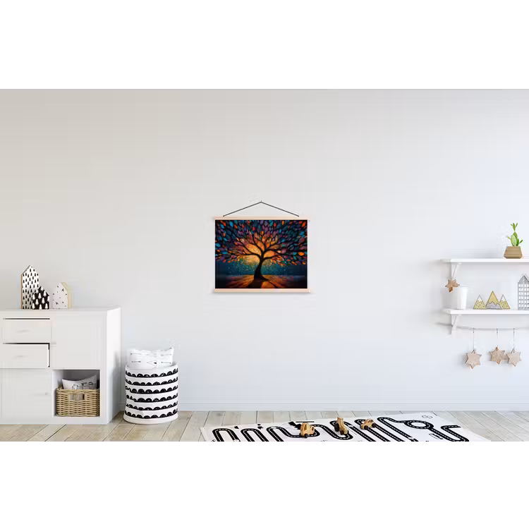 Mozaïek - Kleurrijk - Boom - Takken textielposter latten blank klein -kinderkamer