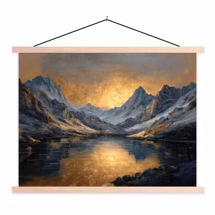 Berglandschap met Gouden Zonsondergang textielposter latten blank klein -3d