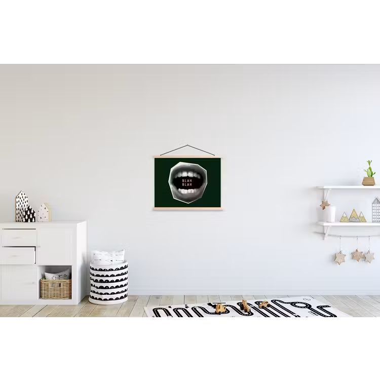 Mond - Groen - Illustratie - BLAH BLAH textielposter latten blank klein -kinderkamer