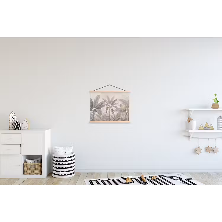 Natuur - Jungle - Ringstaartmaki - Bruin textielposter latten blank klein -kinderkamer