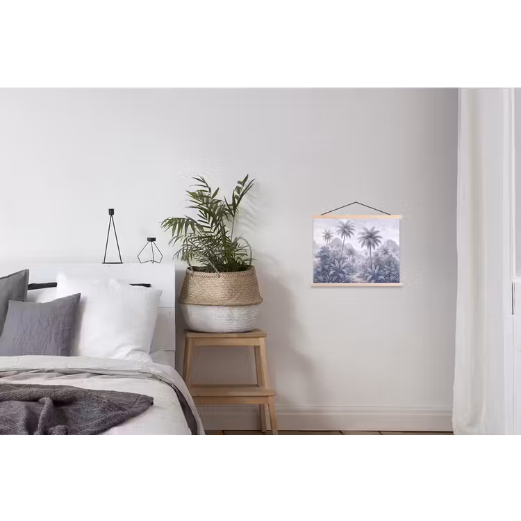 Natuur - Boom - Tropisch - Landschap - Blauw textielposter latten blank klein -woonkamer