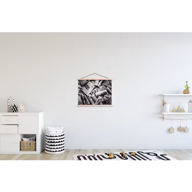 Krant - Stapel - Nieuws - Zwart-wit textielposter latten blank klein -kinderkamer
