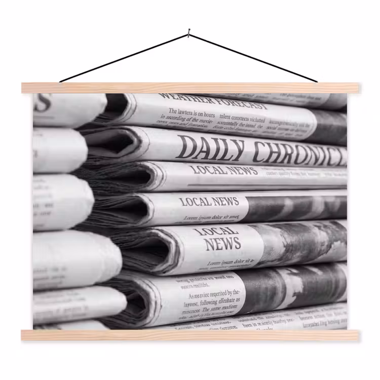 Krant - Stapel - Nieuws - Zwart-wit - Media textielposter latten blank klein -3d
