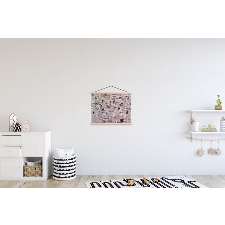 Krant - Gescheurd - Textuur - Abstract - Zwart-wit textielposter latten blank klein -kinderkamer