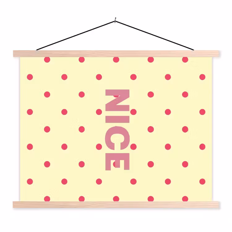 Nice - Stippen - Roze - Geel textielposter latten blank klein -3d