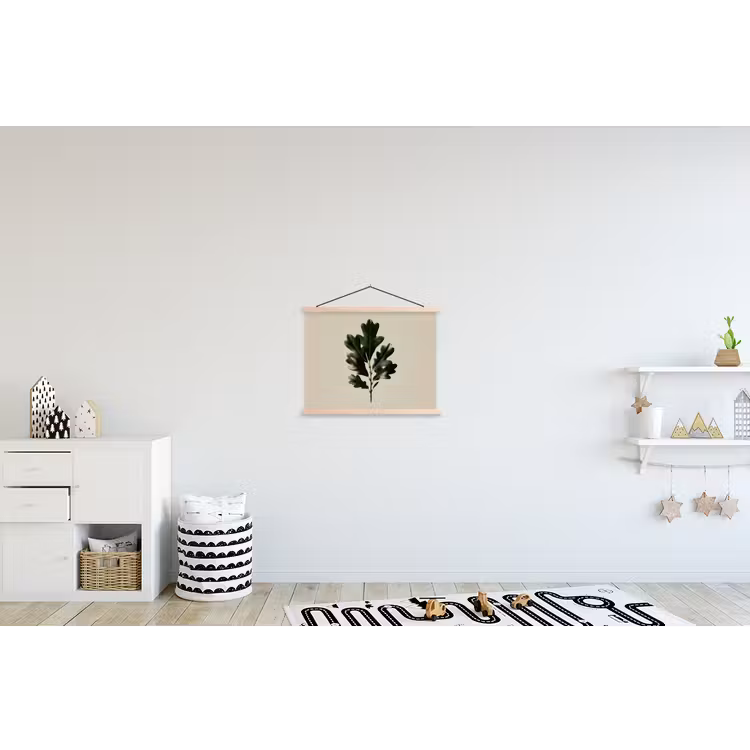 Eikenbladeren - Beige - Groen - Golvende randen textielposter latten blank klein -kinderkamer
