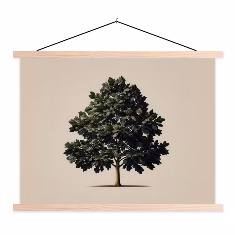 Eikenboom - Schaduw - Egaal textielposter latten blank klein -3d