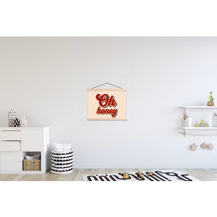 Oh honey - Rood - Schaduw textielposter latten blank klein -kinderkamer