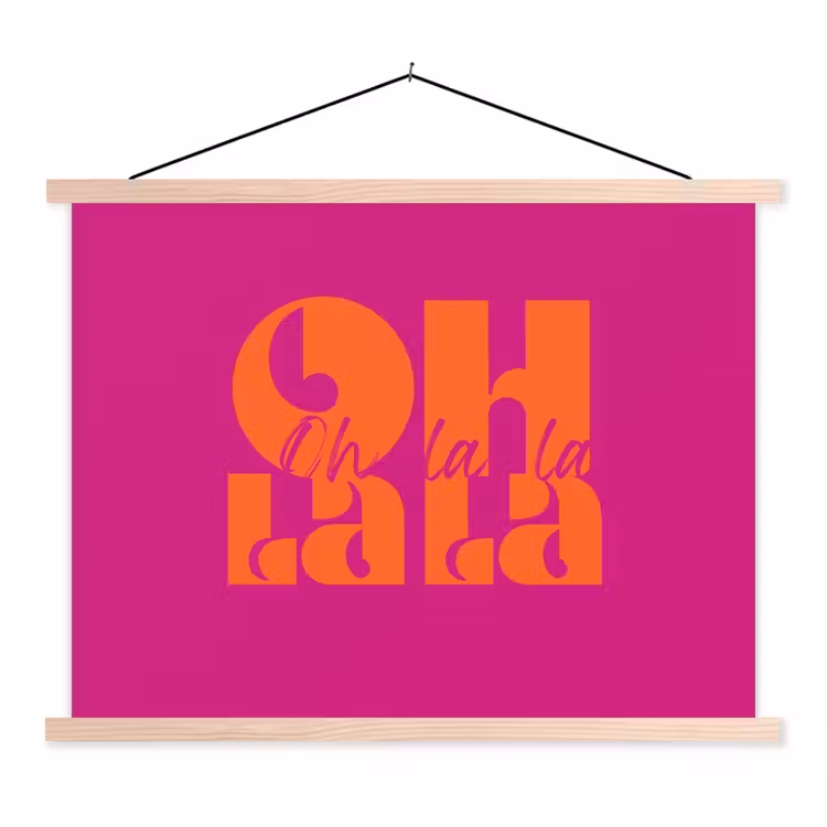 Oh la la - Roze - Oranje - Gestapelde letters textielposter latten blank klein -3d