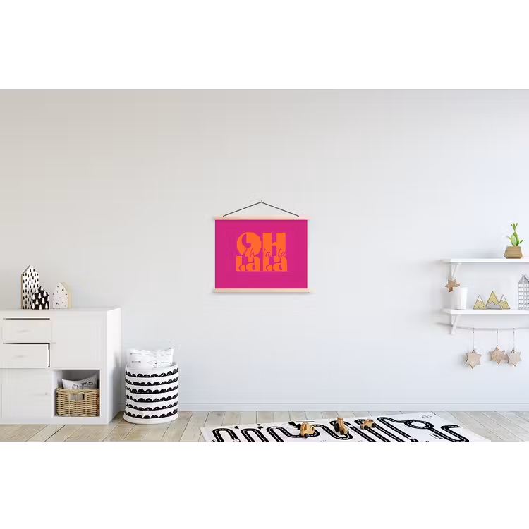 Oh la la - Roze - Oranje - Gestapelde letters textielposter latten blank klein -kinderkamer