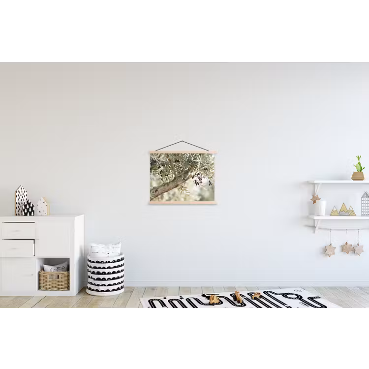 Hanging Poster - Olive tree - branch - green - Olijfboom - tak - groen textielposter latten blank klein