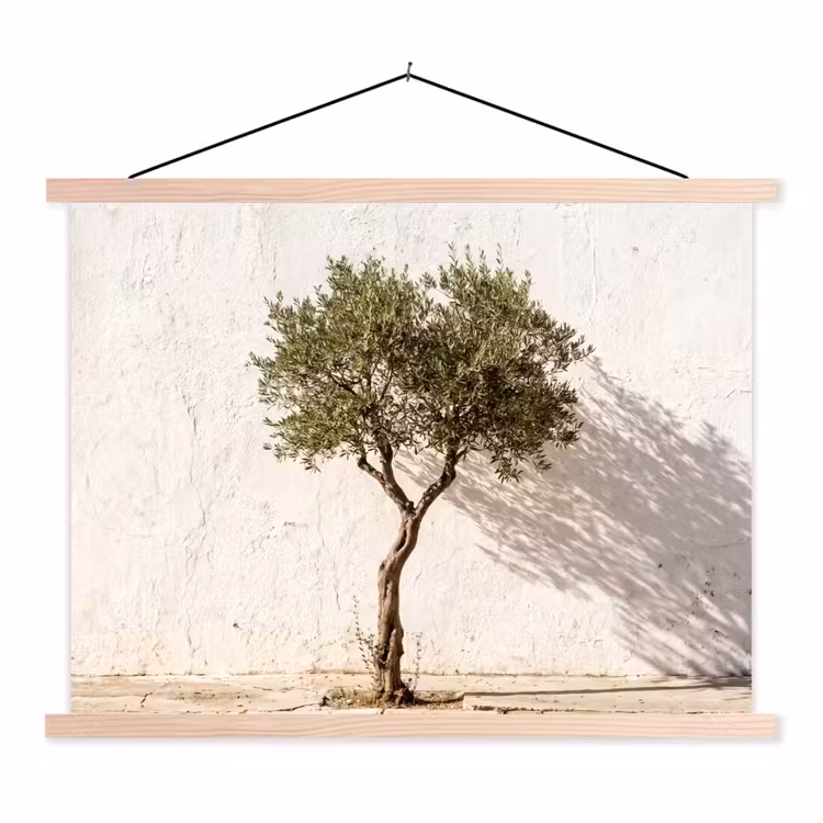 Hanging Poster - Olive Tree - Wall - White - Olijfboom - muur - wit textielposter latten blank klein