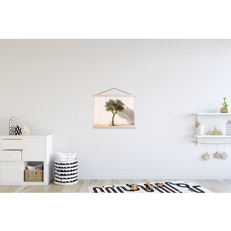 Hanging Poster - Olive Tree - Wall - White - Olijfboom - muur - wit textielposter latten blank klein