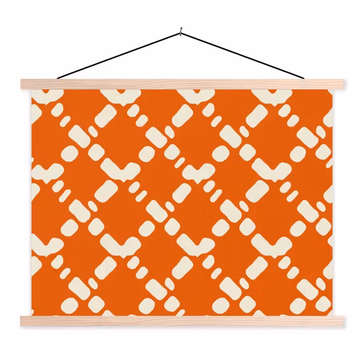 Oranje - Ruitpatroon - Wit textielposter latten blank klein 122 -3d