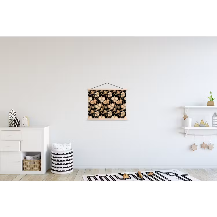 Orchideeën - Lijntekening - Patroon - Beige - Zwart textielposter latten blank klein 122 -kinderkamer