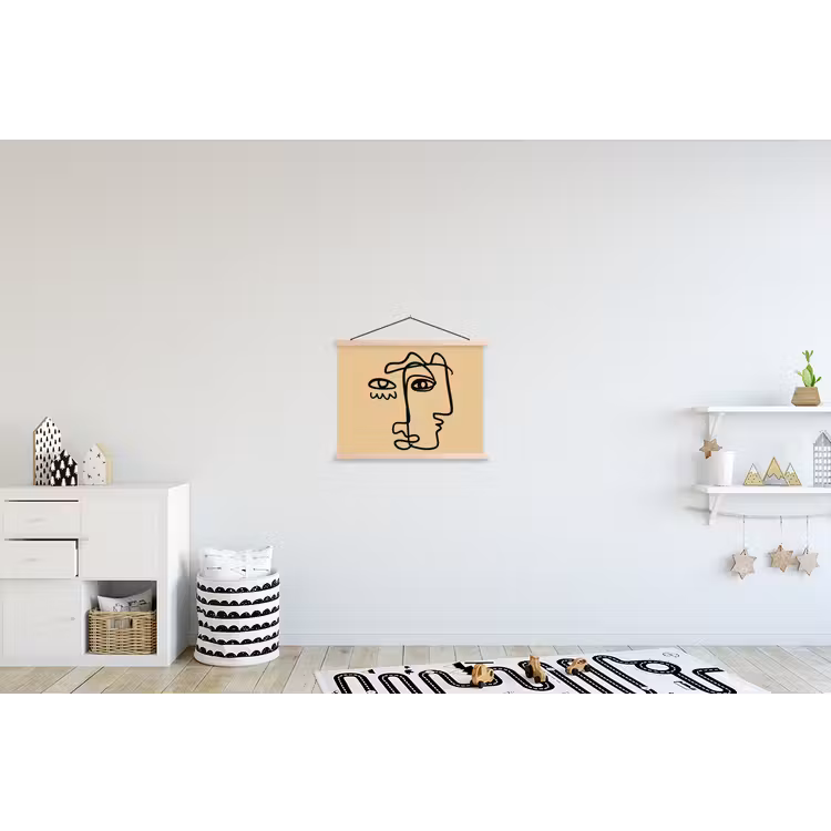 Overlappende profielen - Lichtbruin - Zwart textielposter latten blank klein -kinderkamer