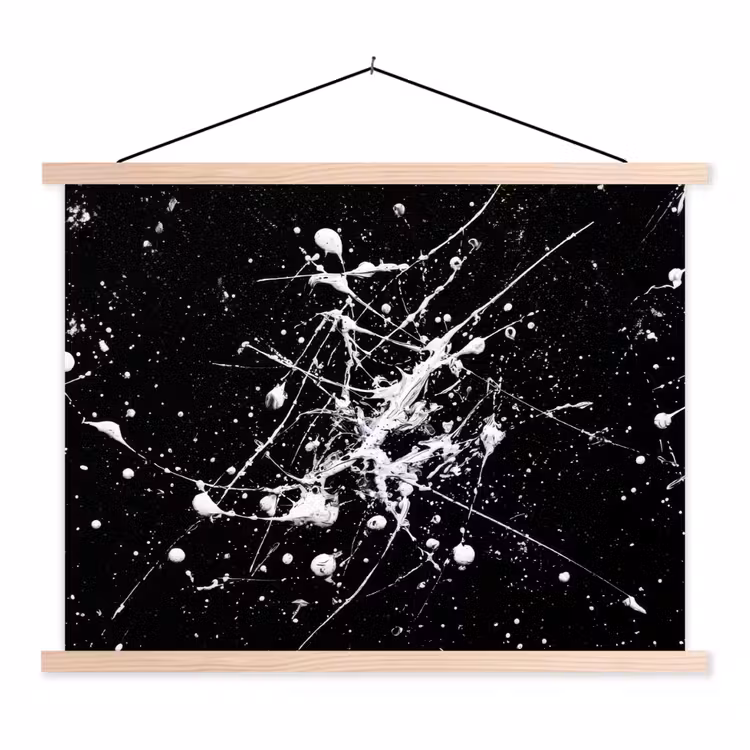 Verfspatten - Wit - Abstract - Explosie textielposter latten blank klein -3d