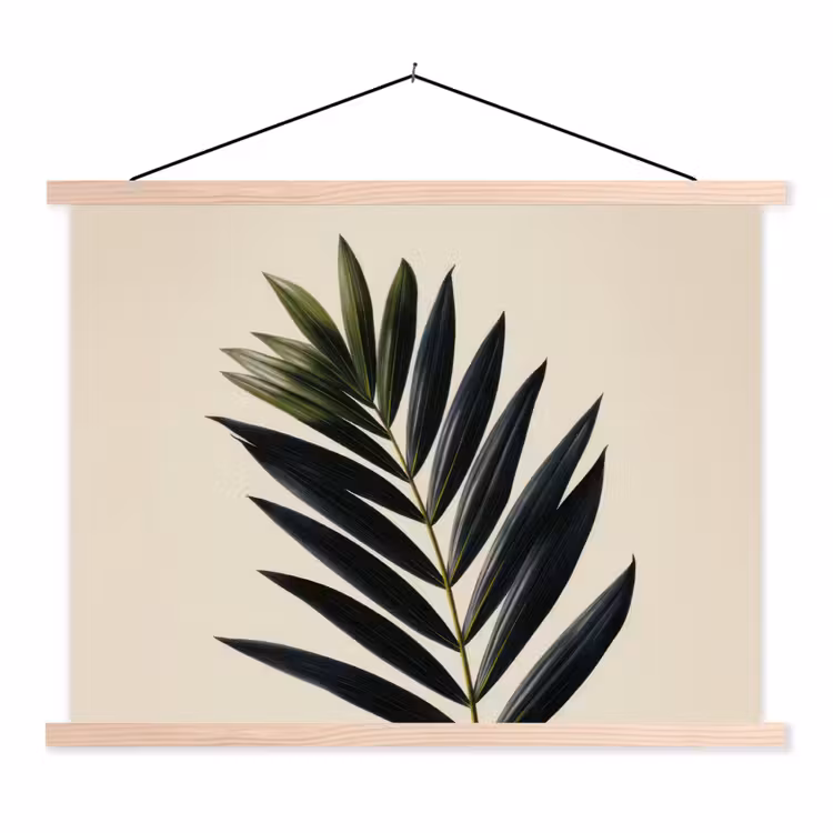 Palmblad - Donkere bladen - Subtiel textielposter latten blank klein -3d