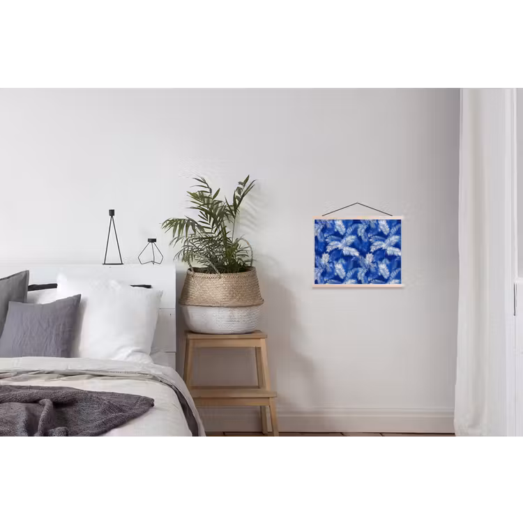 Palmblad - Patroon - Blauw textielposter latten blank klein 122 -woonkamer
