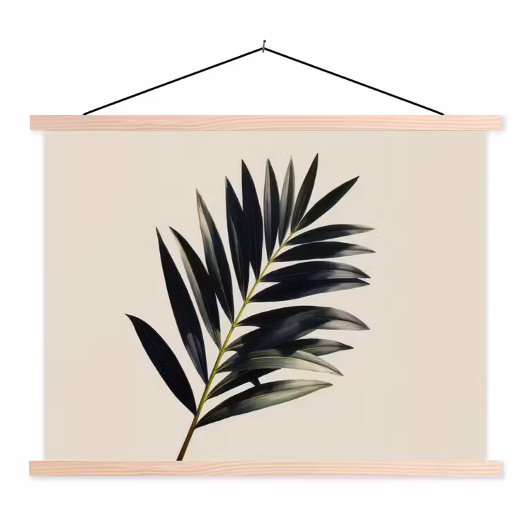 Palmblad - Subtiel - Groen - beige textielposter latten blank klein -3d