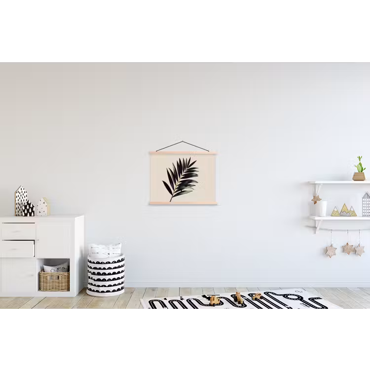 Palmblad - Subtiel - Groen - beige textielposter latten blank klein -kinderkamer