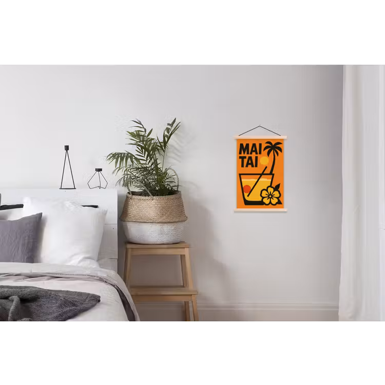 Palmboom - Bloem - Art - Drink textielposter latten blank klein -woonkamer