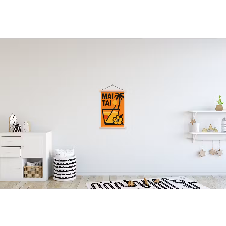Palmboom - Bloem - Art - Drink textielposter latten blank klein -kinderkamer