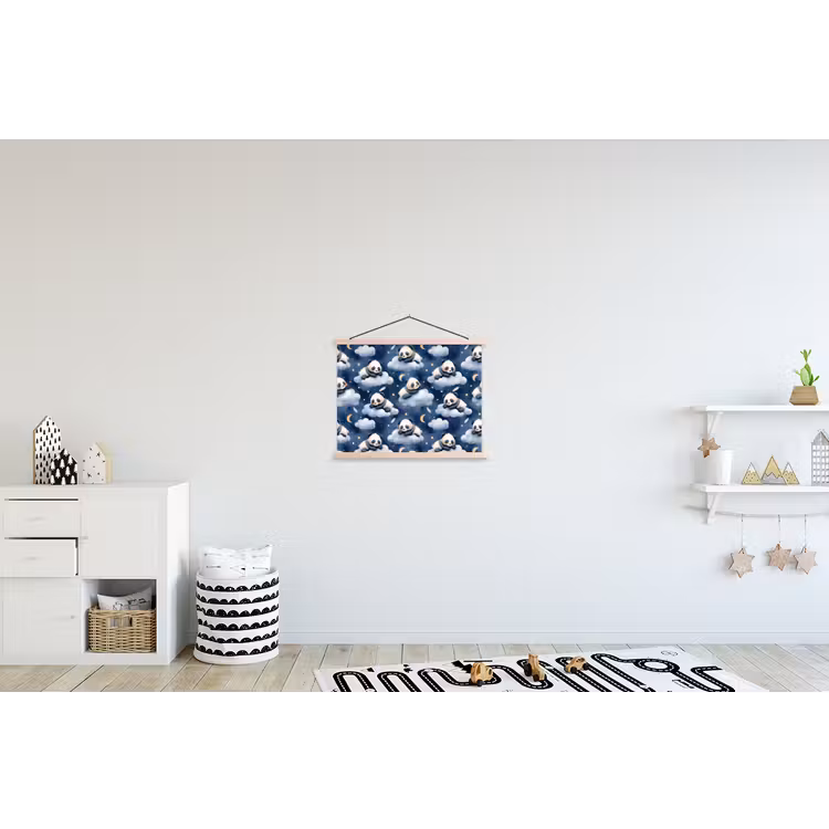 Panda's - Slapen - Blauw textielposter latten blank klein 122 -kinderkamer
