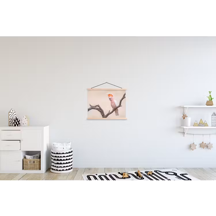 Papagaai - Tak - Roze textielposter latten blank klein -kinderkamer