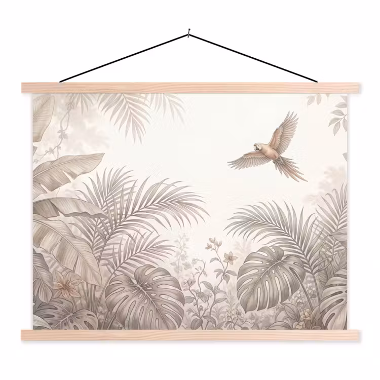 Papagaai - Jungle - Tropisch textielposter latten blank klein -3d