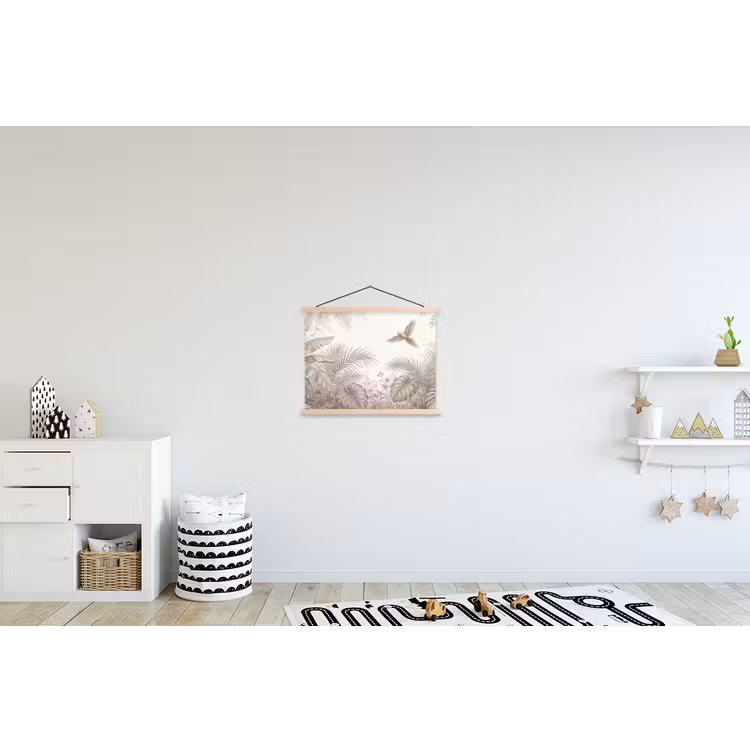 Papagaai - Jungle - Tropisch textielposter latten blank klein -kinderkamer